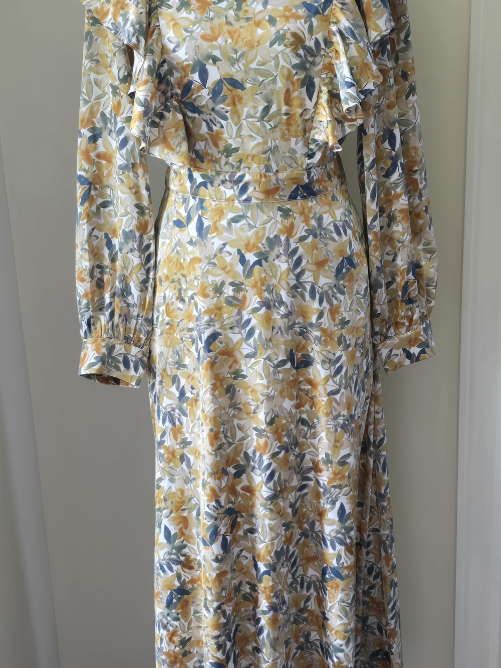 Roolee Yellow & Blue Floral Long Sleeve Ruffle Maxi Dress